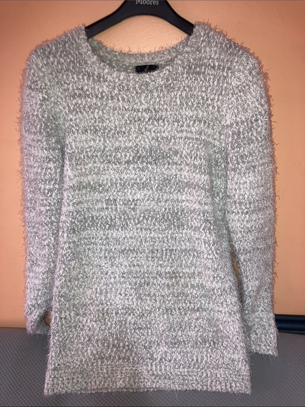 Cozy Light Gray Plush Crewneck Sweater